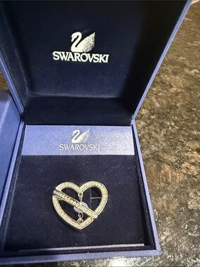 Swarovski Gold and Clear Crystal Heart Pin with Dangle
